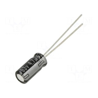 Capacitor: electrolytic | THT | 4.7uF | 63VDC | Ø5x11mm | Pitch: 2mm