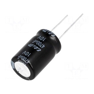 Capacitor: electrolytic | THT | 4700uF | 10VDC | Ø16x25mm | Pitch: 7.5mm
