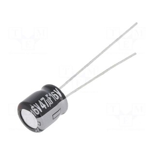 Capacitor: electrolytic | THT | 47uF | 16VDC | Ø6.3x7mm | Pitch: 2.5mm