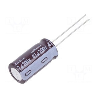 Capacitor: electrolytic | THT | 47uF | 200VDC | Ø10x20mm | Pitch: 5mm