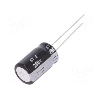 Capacitor: electrolytic | THT | 47uF | 200VDC | Ø12.5x20mm | Pitch: 5mm