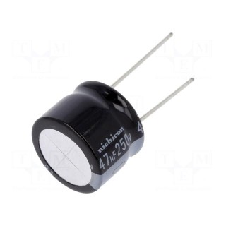 Capacitor: electrolytic | THT | 47uF | 250VDC | Ø20x15mm | Pitch: 10mm