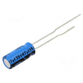 Capacitor: electrolytic | THT | 47uF | 35VDC | Pitch: 2mm | ±20% | 2000h