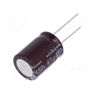 Capacitor: electrolytic | THT | 47uF | 450VDC | Ø18x25mm | Pitch: 7.5mm