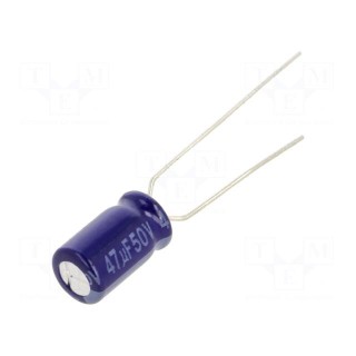 Capacitor: electrolytic | THT | 47uF | 50VDC | Ø6.3x11.2mm | Pitch: 5mm