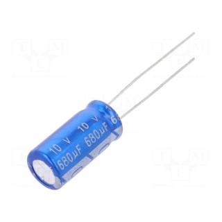 Capacitor: electrolytic | THT | 680uF | 10VDC | Ø8x16mm | Pitch: 3.5mm