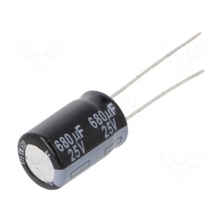 Capacitor: electrolytic | THT | 680uF | 25VDC | Ø10x16mm | Pitch: 5mm
