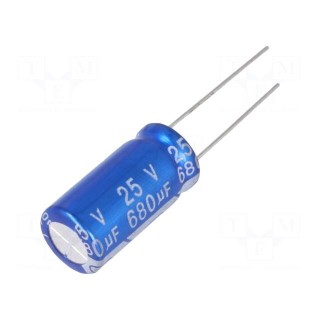 Capacitor: electrolytic | THT | 680uF | 25VDC | Ø10x20mm | Pitch: 5mm
