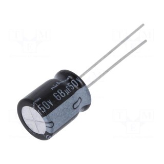 Capacitor: electrolytic | THT | 68uF | 50VDC | Ø10x12.5mm | Pitch: 5mm