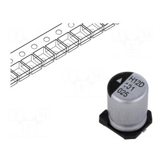 Capacitor: electrolytic | SMD | 100uF | 25VDC | Ø8x10.5mm | 2000h | 220mA