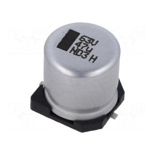 Capacitor: electrolytic | SMD | 47uF | 63VDC | 10x10x10mm | ±20% | 1500h