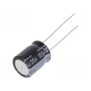 Capacitor: electrolytic | THT | 100uF | 35VDC | Ø10x12.5mm | Pitch: 5mm