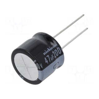 Capacitor: electrolytic | THT | 47uF | 200VDC | Ø18x15mm | Pitch: 7.5mm