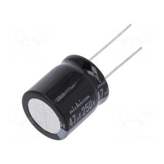 Capacitor: electrolytic | THT | 47uF | 250VDC | Ø18x20mm | Pitch: 7.5mm