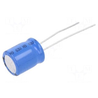 Capacitor: electrolytic | THT | 47uF | 63VDC | Ø10x12mm | Pitch: 5mm