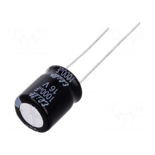 Capacitor: electrolytic | THT | 1000uF | 16VDC | Ø10x12mm | Pitch: 5mm