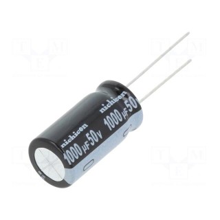 Capacitor: electrolytic | THT | 1000uF | 50VDC | Ø12.5x25mm | Pitch: 5mm
