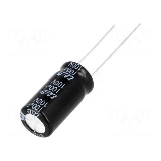 Capacitor: electrolytic | THT | 100uF | 100VDC | Ø10x20mm | Pitch: 5mm