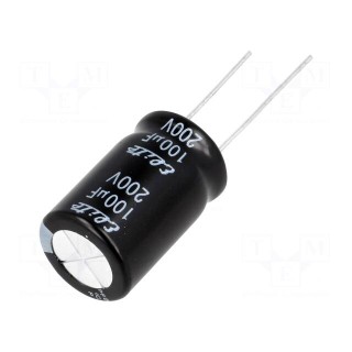 Capacitor: electrolytic | THT | 100uF | 200VDC | Ø16x25mm | Pitch: 7.5mm