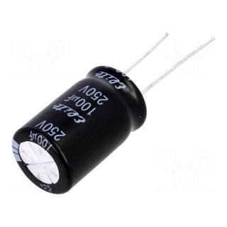 Capacitor: electrolytic | THT | 100uF | 250VDC | Ø16x31.5mm | ±20%