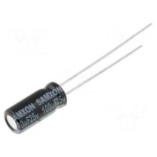 Kondensators: elektrolītiskais | THT | 100uF | 25VDC | Ø5x11mm | Solis: 2 mm