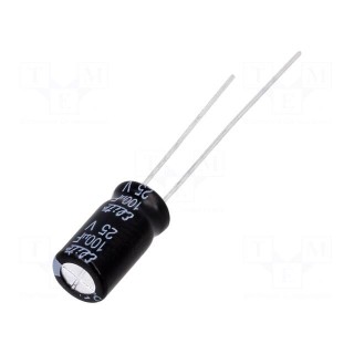 Capacitor: electrolytic | THT | 100uF | 25VDC | Ø6.3x11mm | Pitch: 2.5mm