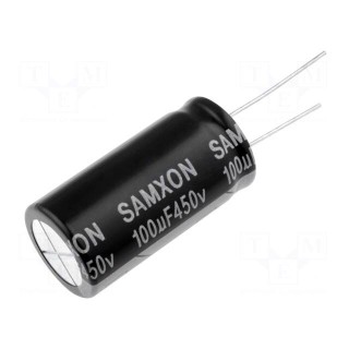Capacitor: electrolytic | THT | 100uF | 450VDC | Ø18x35mm | Pitch: 7.5mm