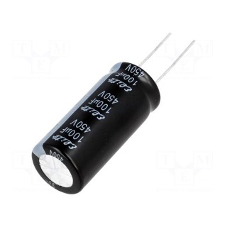 Capacitor: electrolytic | THT | 100uF | 450VDC | Ø18x40mm | Pitch: 7.5mm