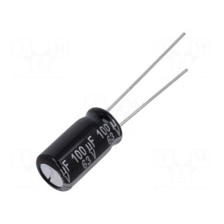 Capacitor: electrolytic | THT | 100uF | 63VDC | Ø8x15mm | Pitch: 3.5mm