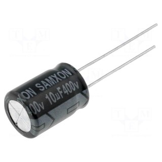 Capacitor: electrolytic | THT | 10uF | 400VDC | Ø10x13.5mm | Pitch: 5mm