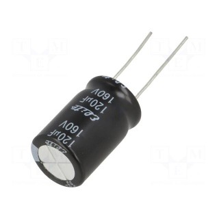 Capacitor: electrolytic | THT | 120uF | 160VDC | Ø16x25mm | Pitch: 7.5mm