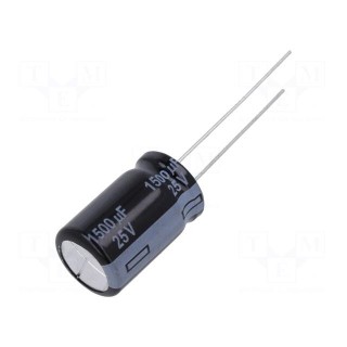 Capacitor: electrolytic | THT | 1500uF | 25VDC | Ø12.5x20mm | Pitch: 5mm