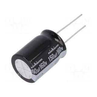 Capacitor: electrolytic | THT | 150uF | 160VDC | Ø18x25mm | Pitch: 7.5mm