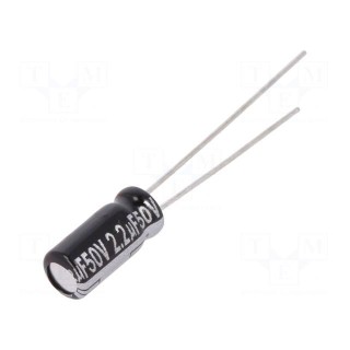 Capacitor: electrolytic | THT | 2.2uF | 50VDC | Ø5x11mm | Pitch: 2mm