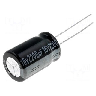 Kondensators: elektrolītiskais | THT | 2200uF | 16VDC | Ø12x20mm | Solis: 5 mm