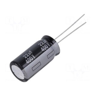 Capacitor: electrolytic | THT | 22uF | 400VDC | Ø12.5x25mm | Pitch: 5mm