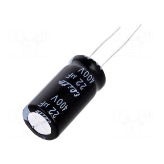 Capacitor: electrolytic | THT | 22uF | 400VDC | Ø12.5x25mm | Pitch: 5mm