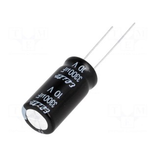 Capacitor: electrolytic | THT | 3300uF | 10VDC | Ø12.5x25mm | Pitch: 5mm