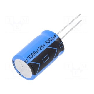 Capacitor: electrolytic | THT | 3300uF | 25VDC | ±20% | 2000h | -40÷105°C