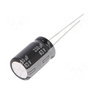 Capacitor: electrolytic | THT | 330uF | 63VDC | Ø12.5x20mm | Pitch: 5mm