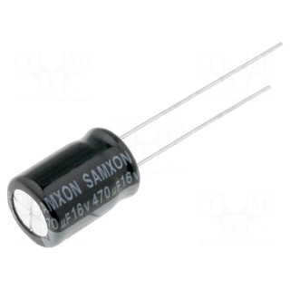 Capacitor: electrolytic | THT | 470uF | 16VDC | Ø8x12mm | Pitch: 3.5mm