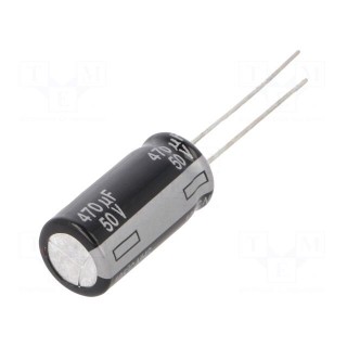 Capacitor: electrolytic | THT | 470uF | 50VDC | Ø10x20mm | Pitch: 5mm