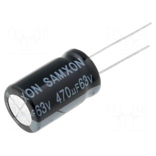 Capacitor: electrolytic | THT | 470uF | 63VDC | Ø12.5x20mm | Pitch: 5mm