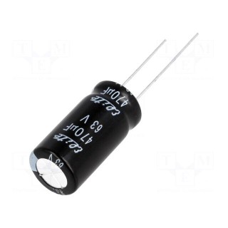 Capacitor: electrolytic | THT | 470uF | 63VDC | Ø12.5x25mm | Pitch: 5mm
