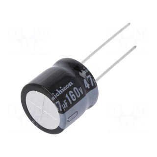 Capacitor: electrolytic | THT | 47uF | 160VDC | Ø16x15mm | Pitch: 7.5mm