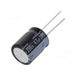 Capacitor: electrolytic | THT | 47uF | 200VDC | Ø16x20mm | Pitch: 7.5mm