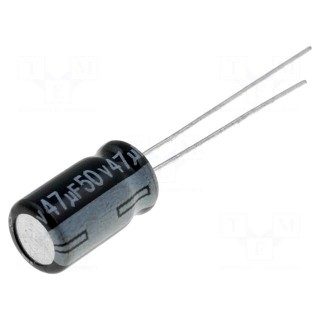 Kondensaator: elektrolüütiline | THT | 47uF | 50VDC | Ø6x12mm | Samm: 2,5 mm