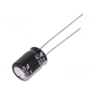 Capacitor: electrolytic | THT | 47uF | 63VDC | Ø8x11.5mm | Pitch: 3.5mm