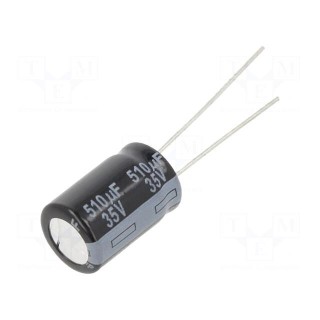 Capacitor: electrolytic | THT | 510uF | 35VDC | Ø10x16mm | Pitch: 5mm