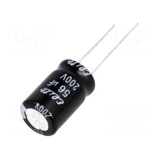Capacitor: electrolytic | THT | 56uF | 200VDC | Ø12.5x20mm | Pitch: 5mm